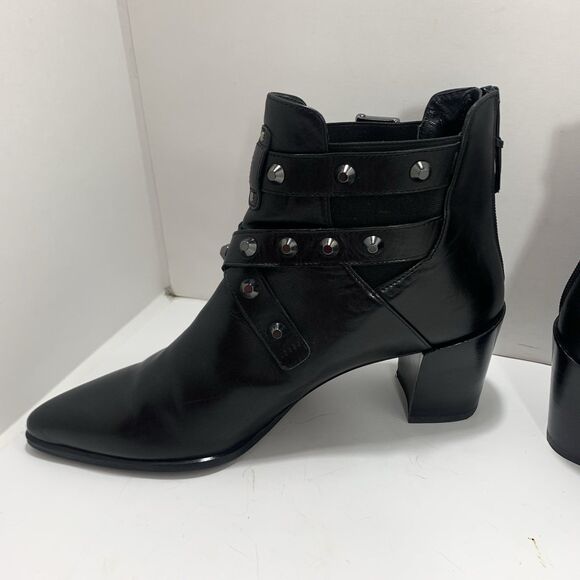 Stuart Weitzman Black Leather Studded Strap Bootcamp Ankle Boots Size 9 - Picture 9 of 16